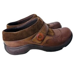 Dansko Kaya Mule Clogs Round Toe Button Leather Brown Womens Size‎ 37 US 6.5-7
